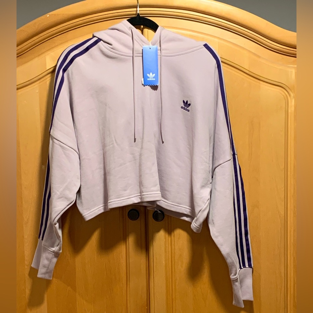 Adidas Lavender Hoodie with Purple Stripes